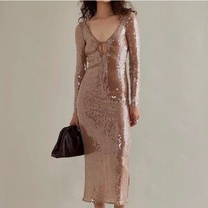 Bardot Verona Backless Long Sleeve Sequin Midi Dress